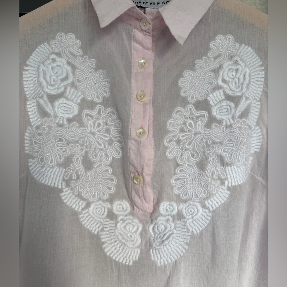 Gretchen Scott Designs Pale Pink Blouse with White Lace Size:Small